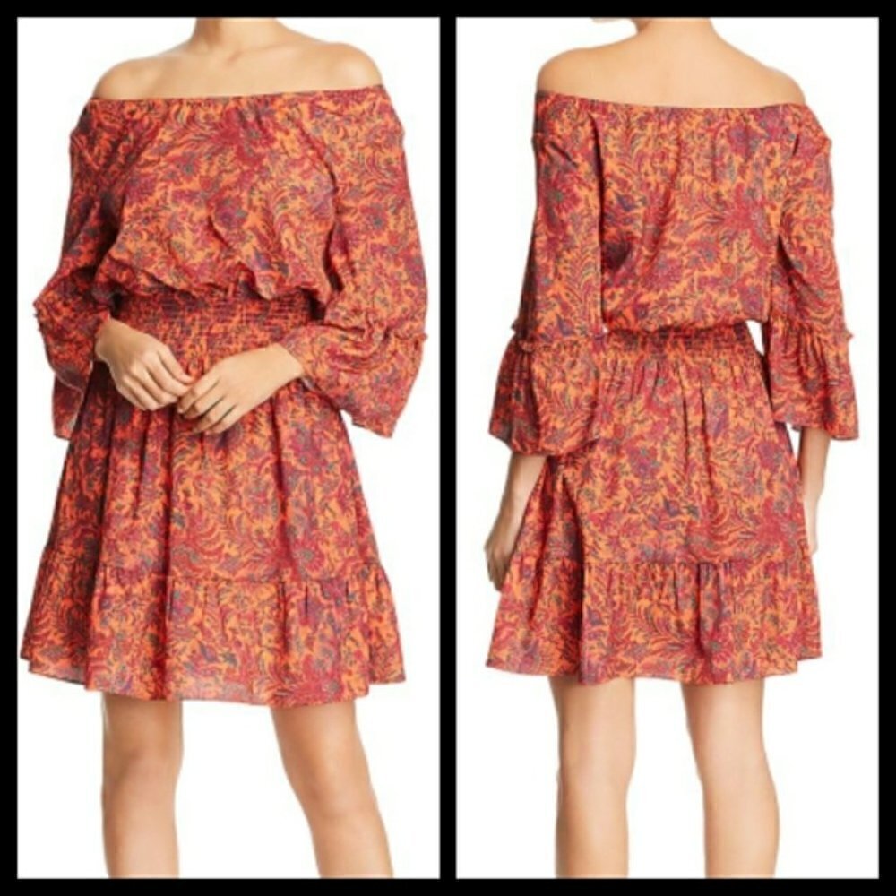 Le Gali Helene Orange Print Boho Style Dress
